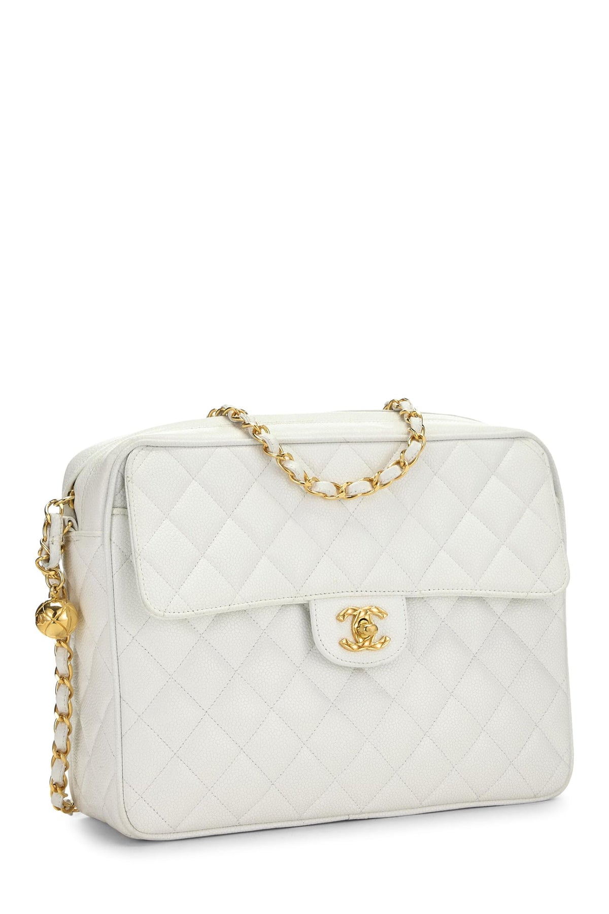 Chanel, White Quilted Caviar Pocket Camera Bag Medium, White