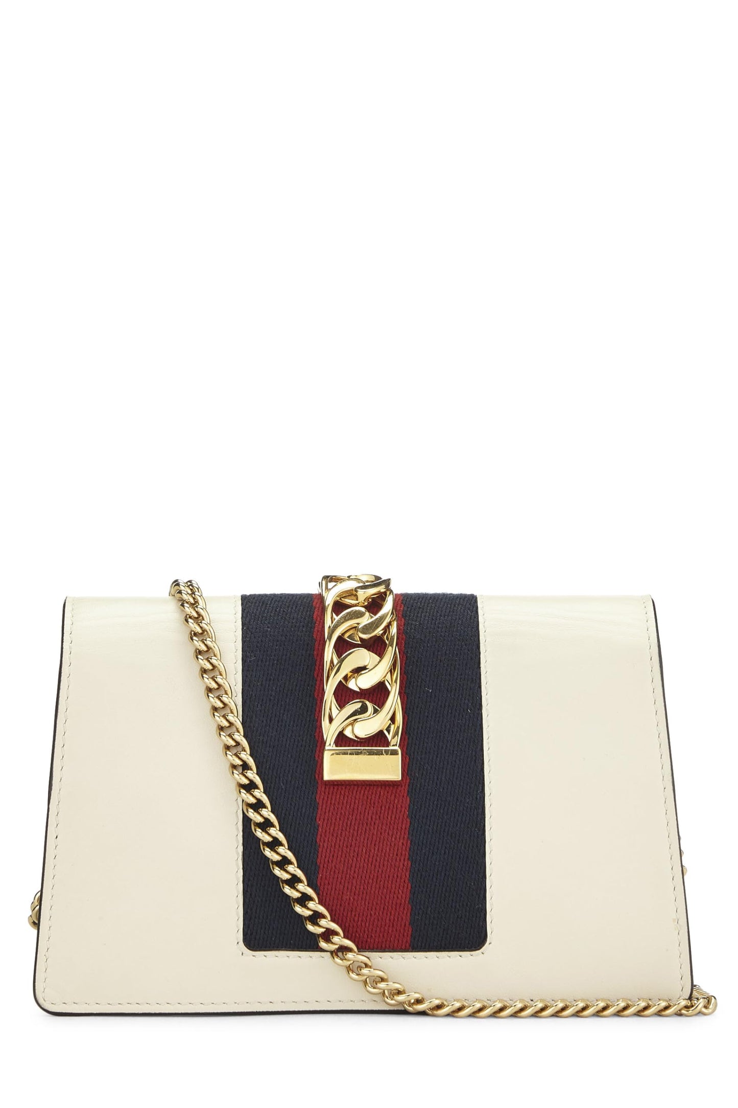 Gucci, White Leather Web Sylvie Chain Mini, White