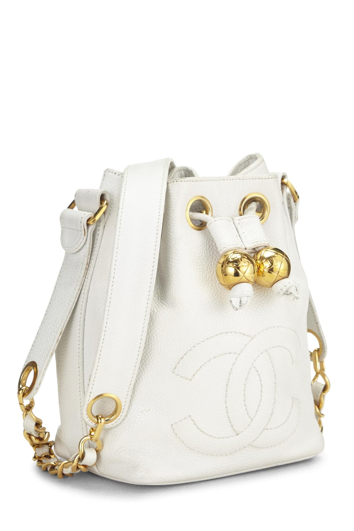 Chanel, White Caviar Bucket Bag Mini, White