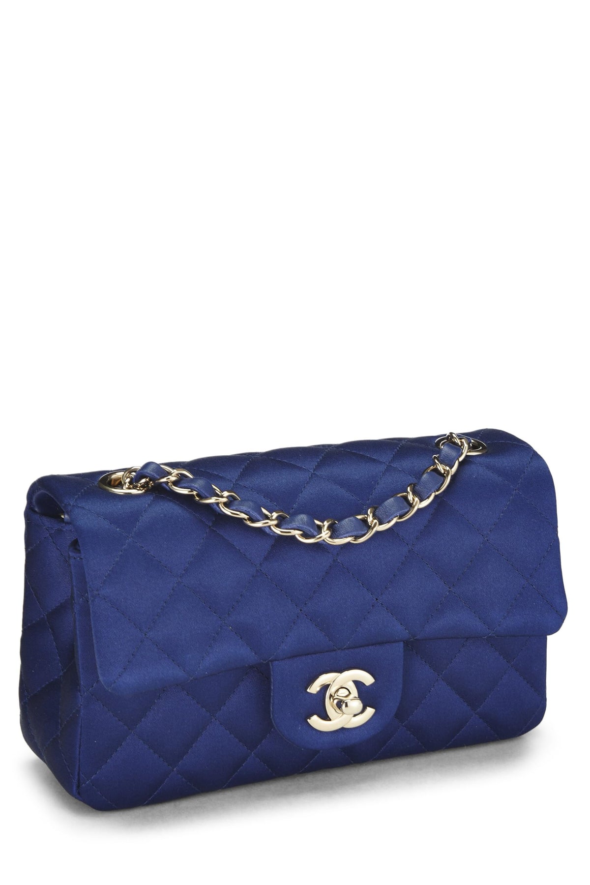 Chanel, Navy Satin Rectangular Flap Small, Navy