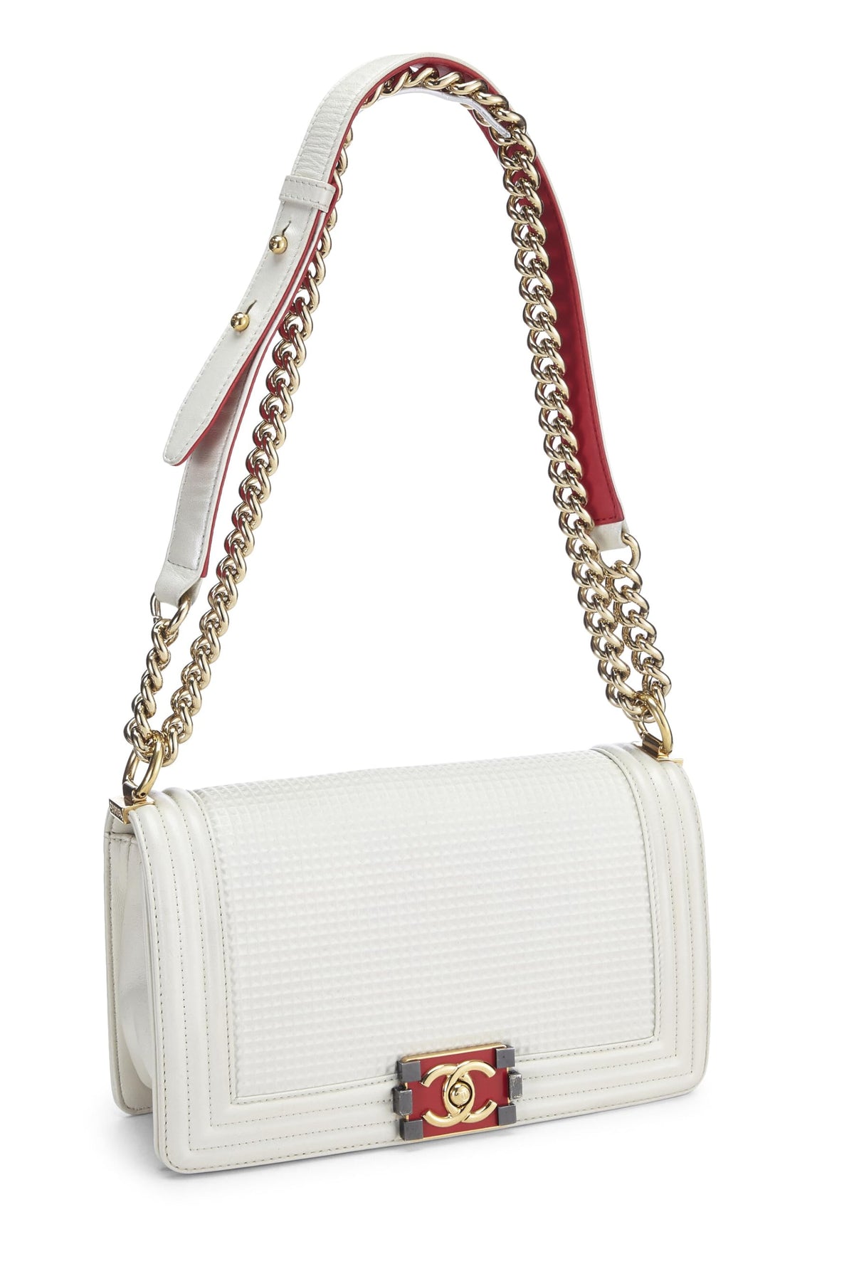 Chanel, White Cube Embossed Calfskin Boy Bag Medium, White
