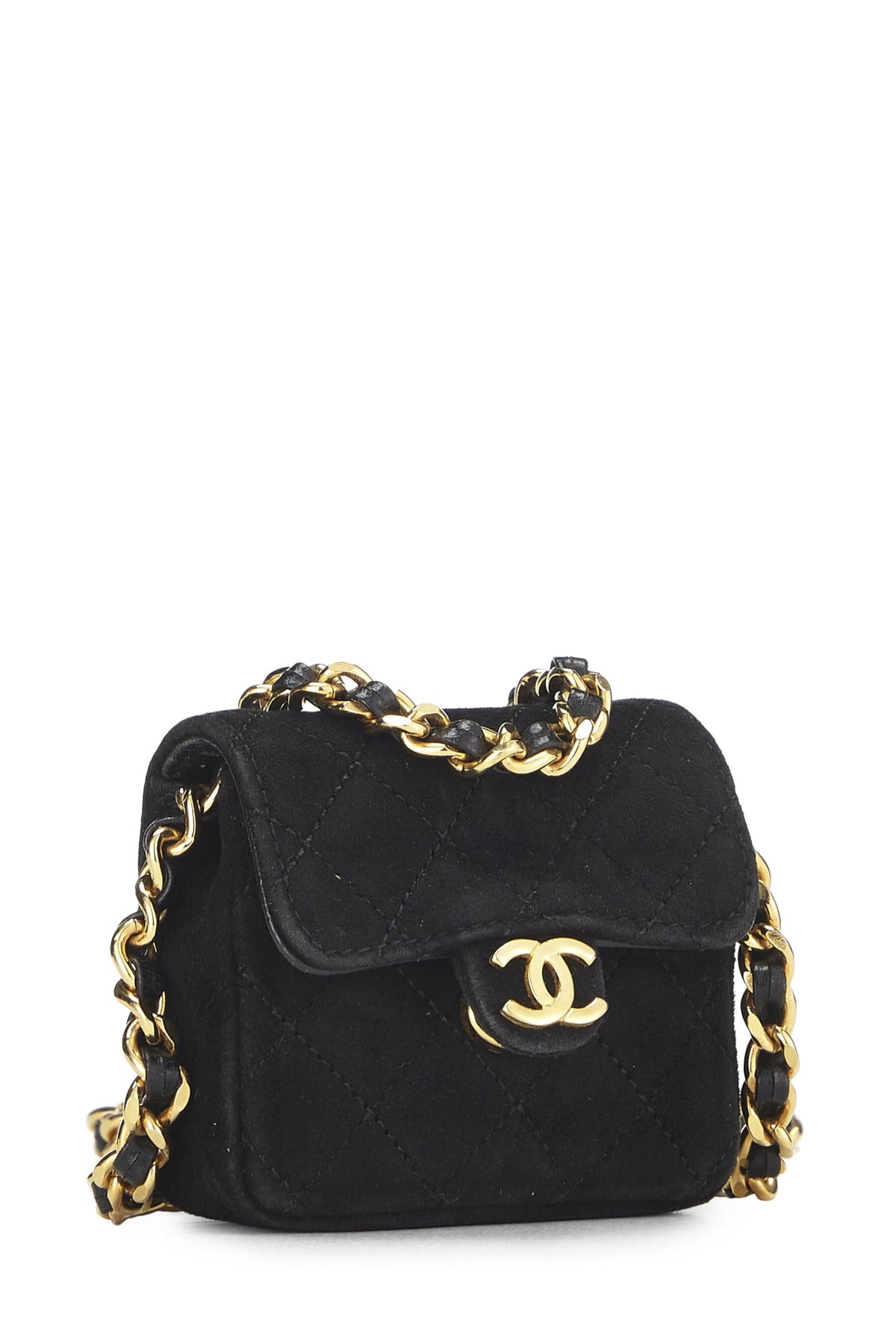 Chanel, Black Quilted Suede Half Flap Micro, Black