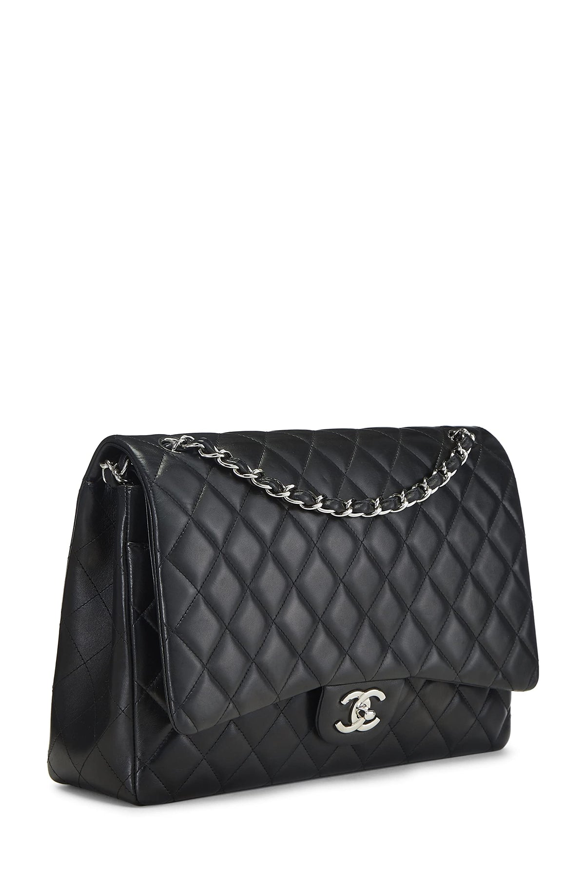 Chanel, Black Quilted Lambskin New Classic Double Flap Maxi, Black