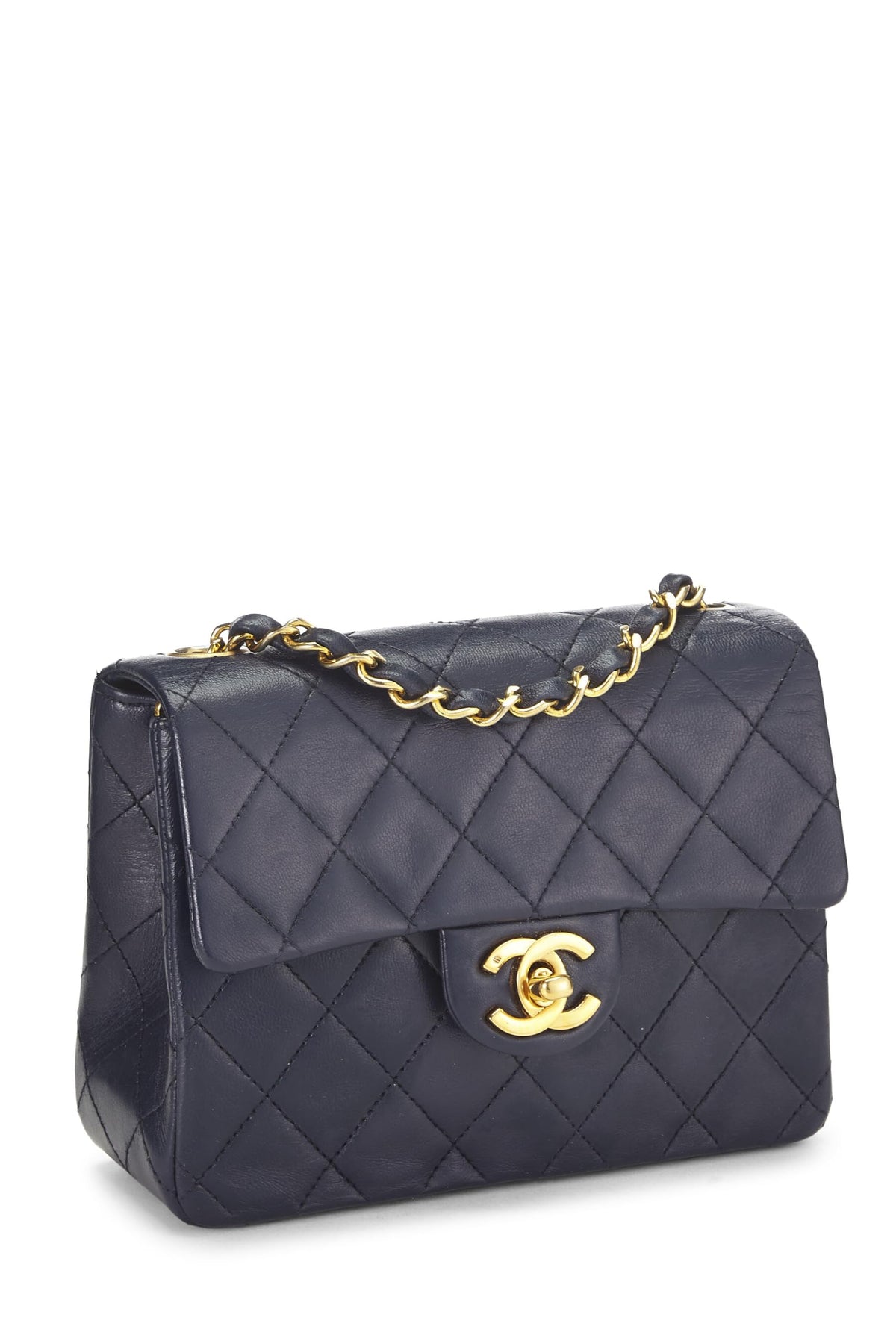 Chanel, Navy Quilted Lambskin Half Flap Mini, Navy