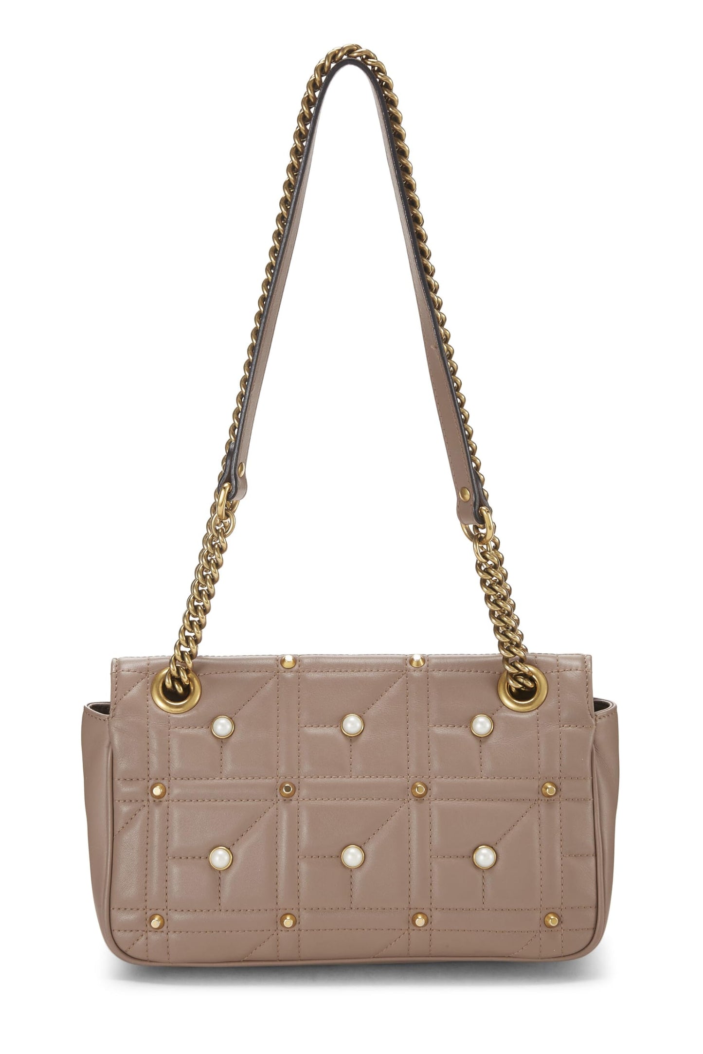 Gucci, Beige Leather & Faux Pearl GG Marmont Shoulder Bag Small, Beige