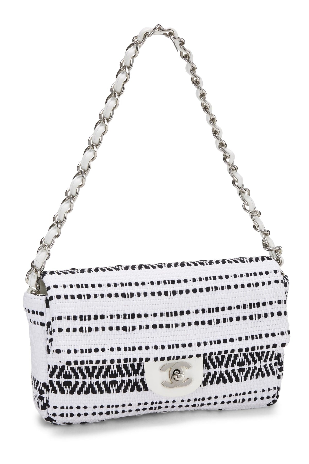 Chanel, White Woven Half Flap Medium, White