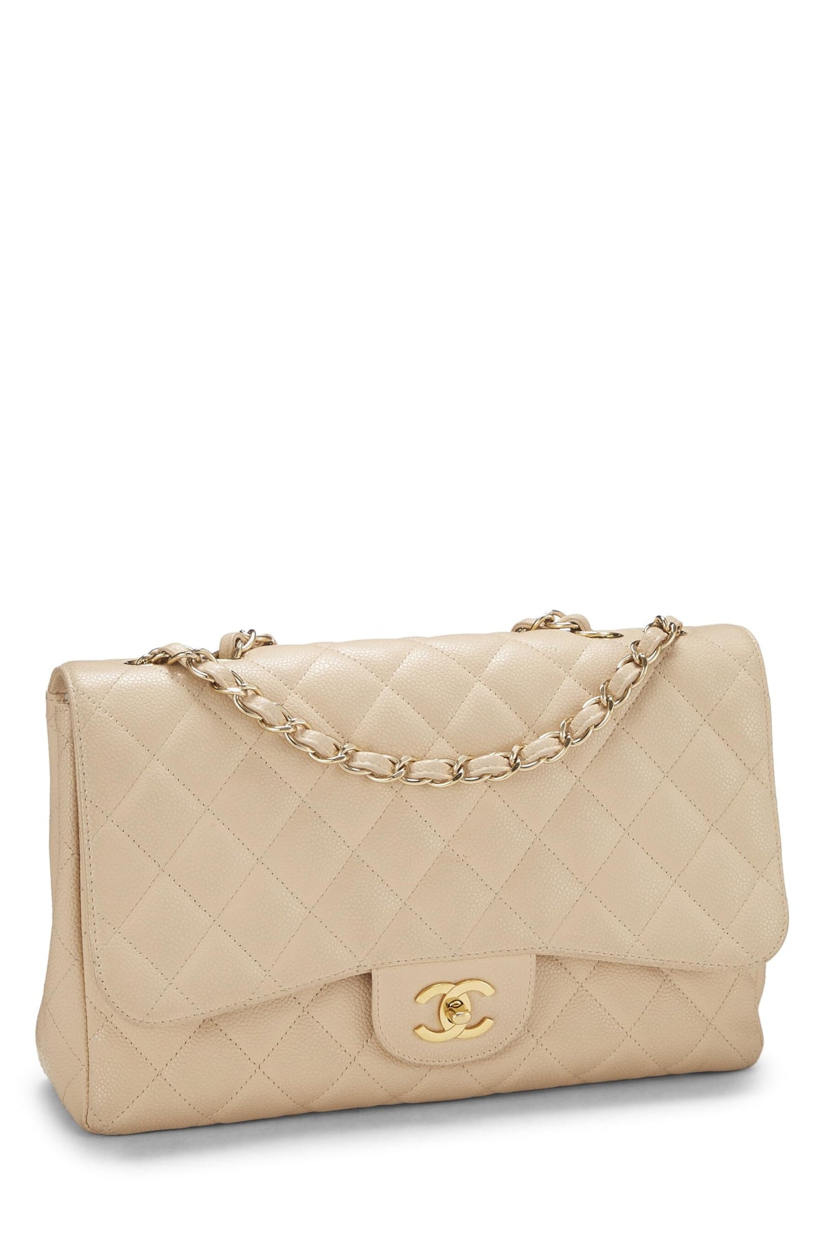 Chanel, Beige Quilted Caviar New Classic Flap Jumbo, Beige