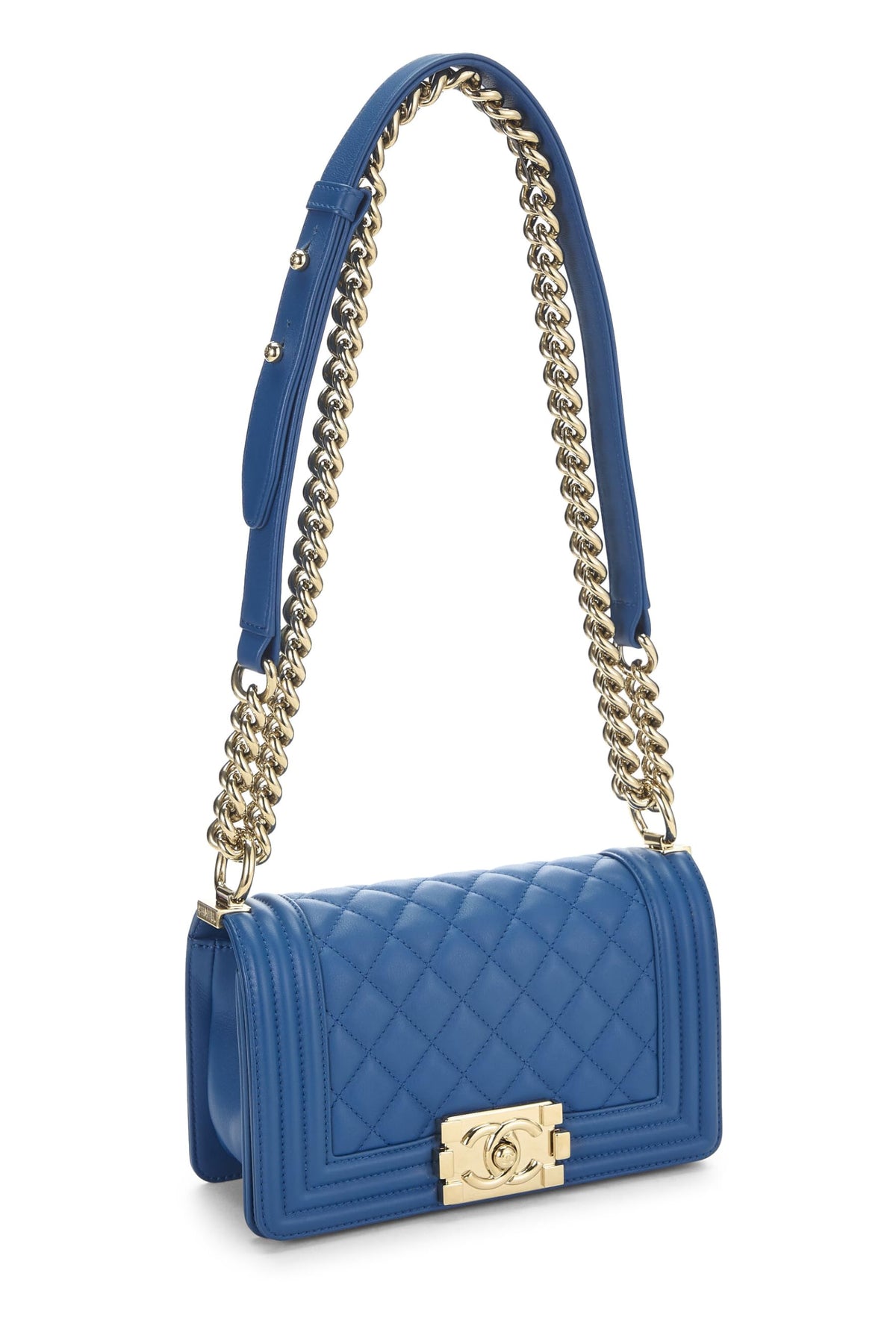 Chanel, Blue Quilted Lambskin Boy Small, Blue