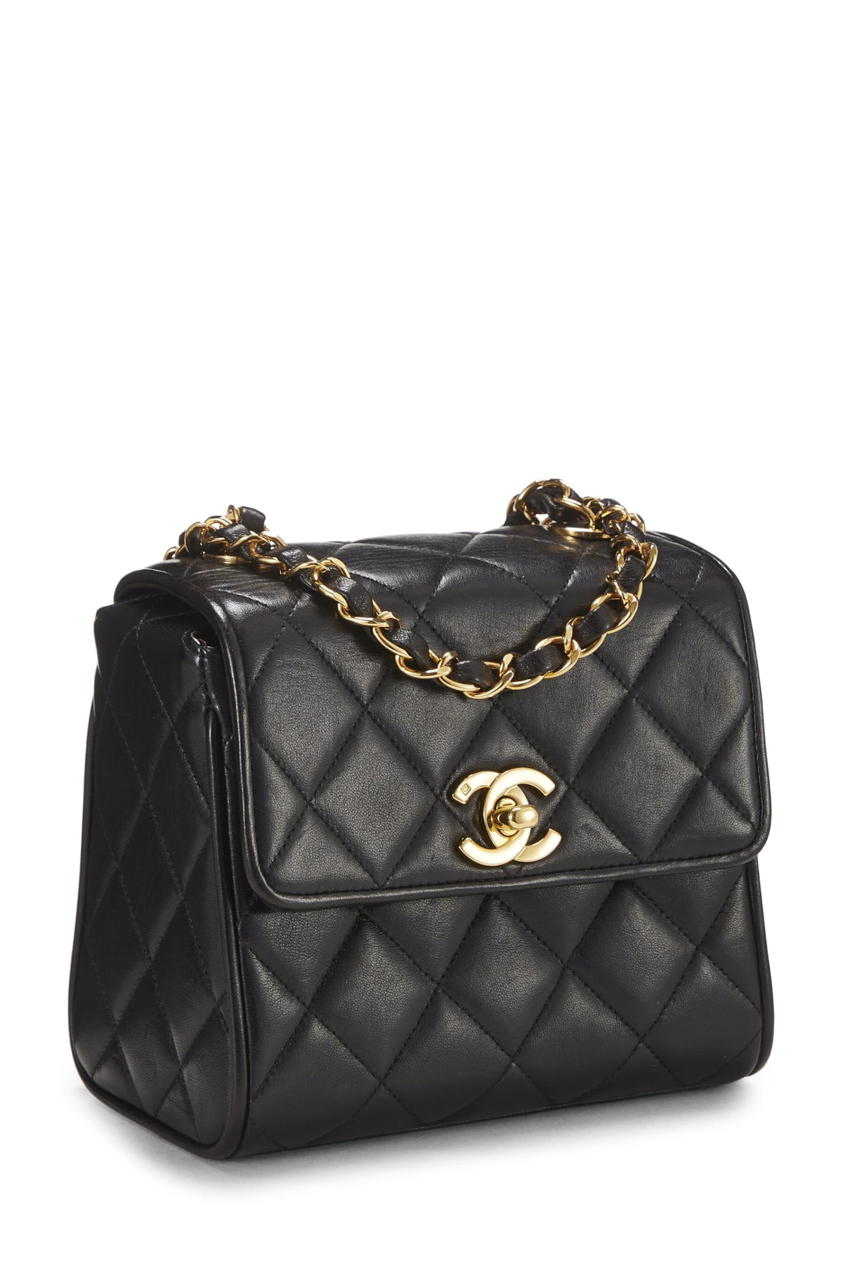 Chanel, Black Quilted Lambskin Half Flap Mini, Black