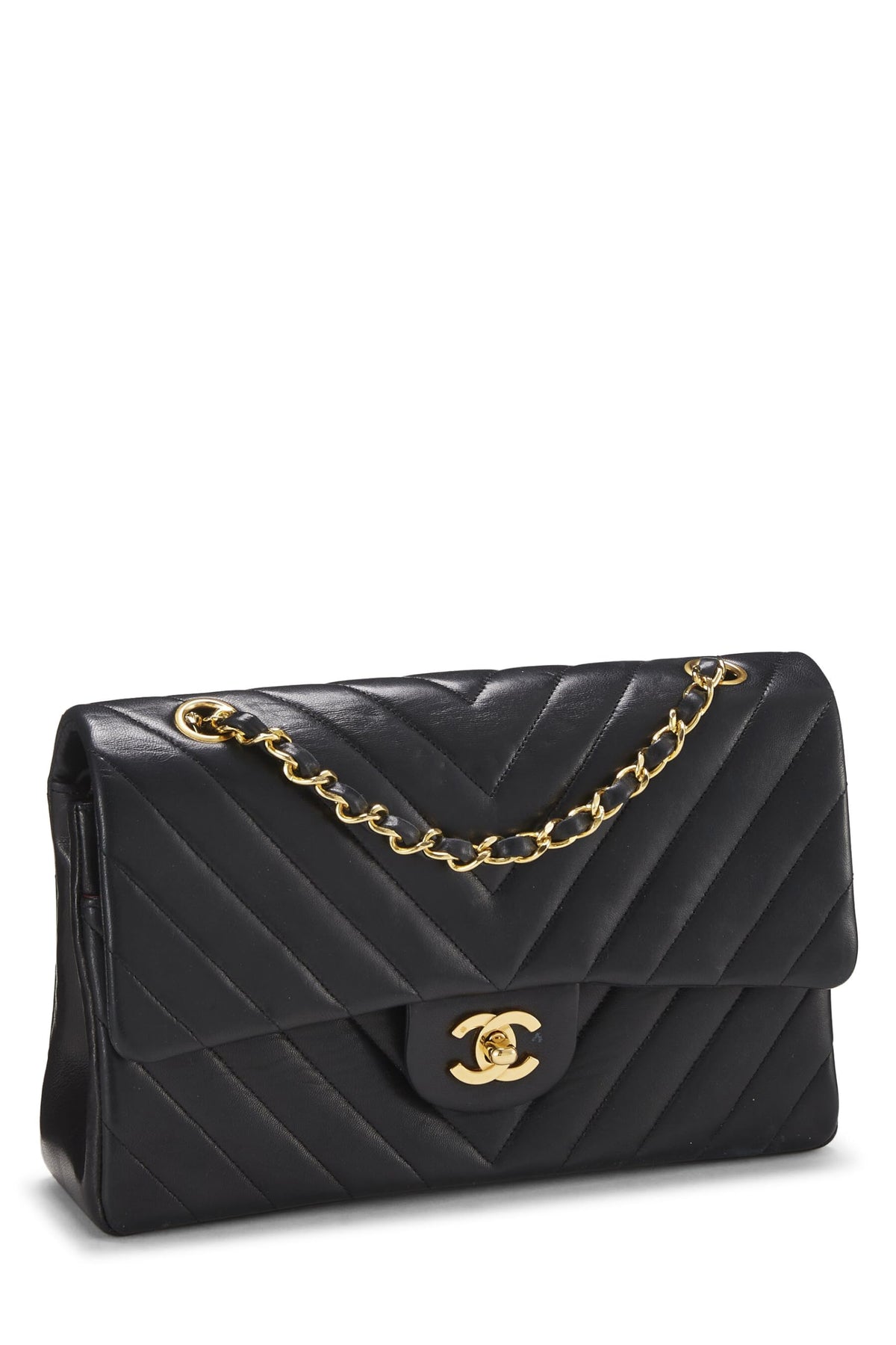 Chanel, Black Chevron Lambskin Classic Double Flap Medium, Black
