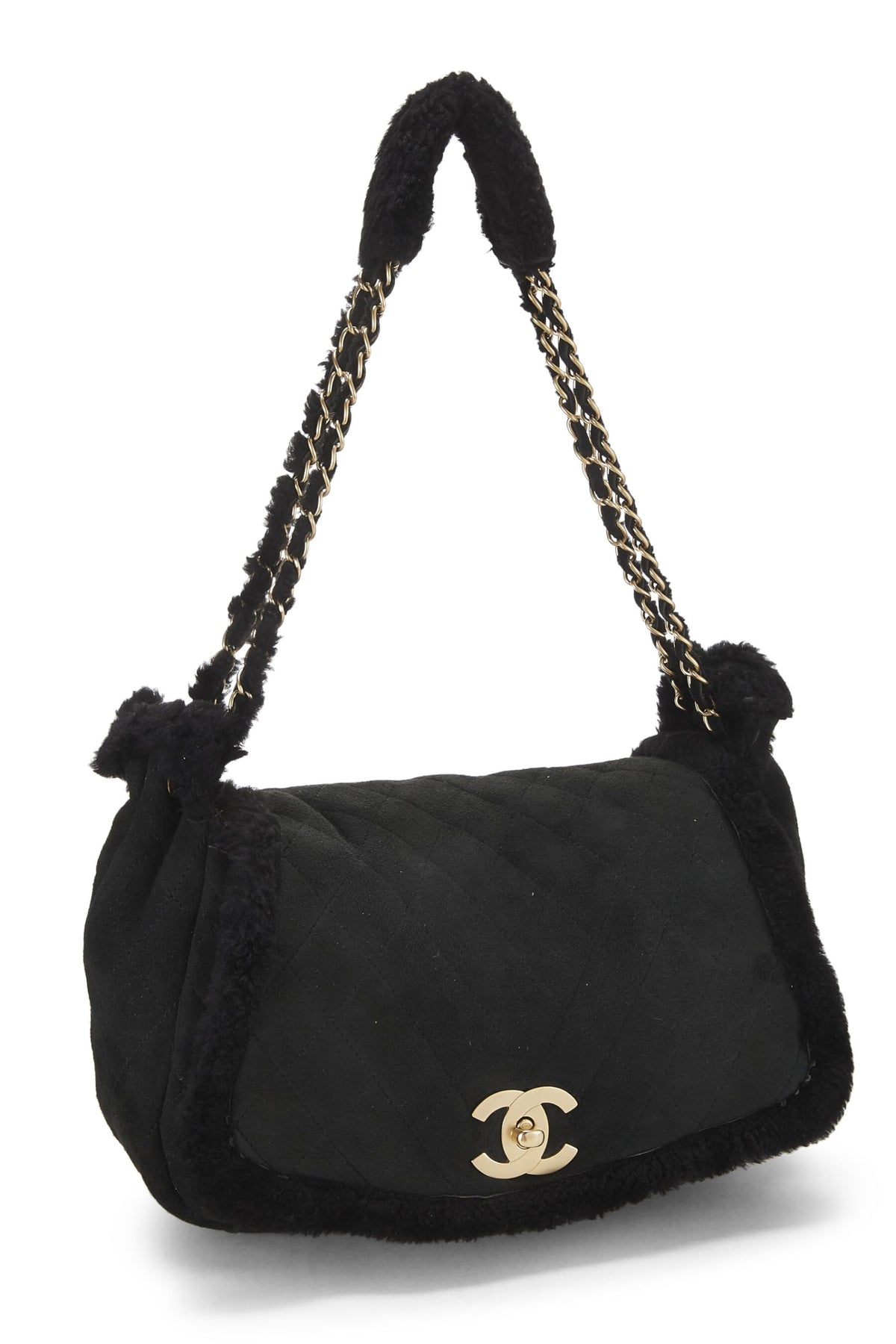 Chanel, Black Shearling Shoulder Bag Small, Black