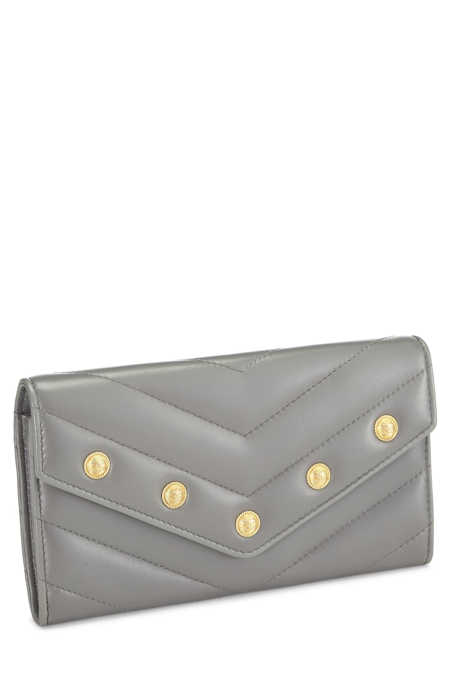Chanel, Grey Lambskin Chevron Stud Wallet, Grey