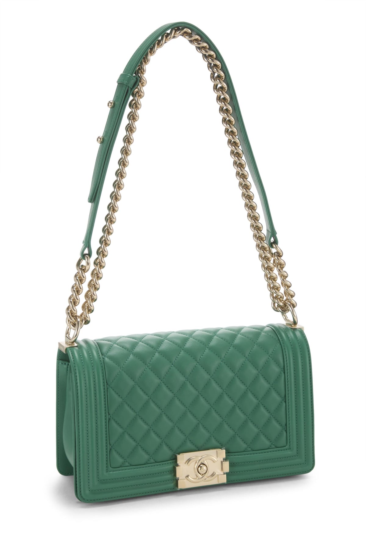 Chanel, Green Quilted Lambskin Boy Bag Medium, Green