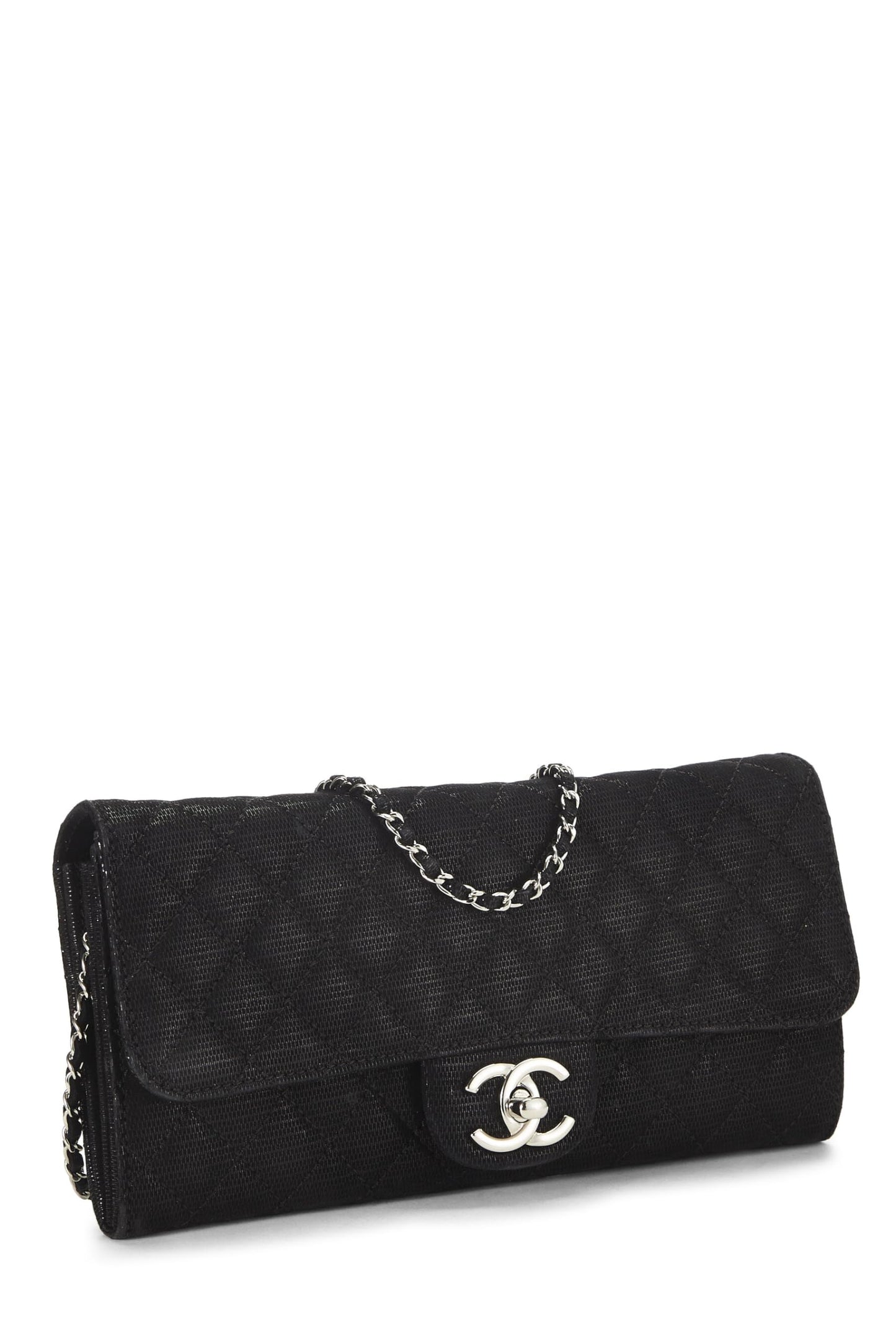 Chanel, Black Quilted Nubuck East/West Wallet On Chain (WOC), Black