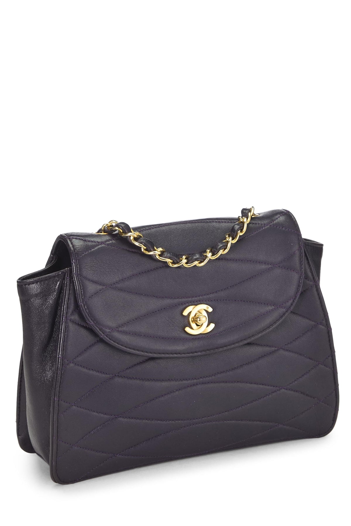 Chanel, Purple Quilted Lambskin Round Flap Small, Purple