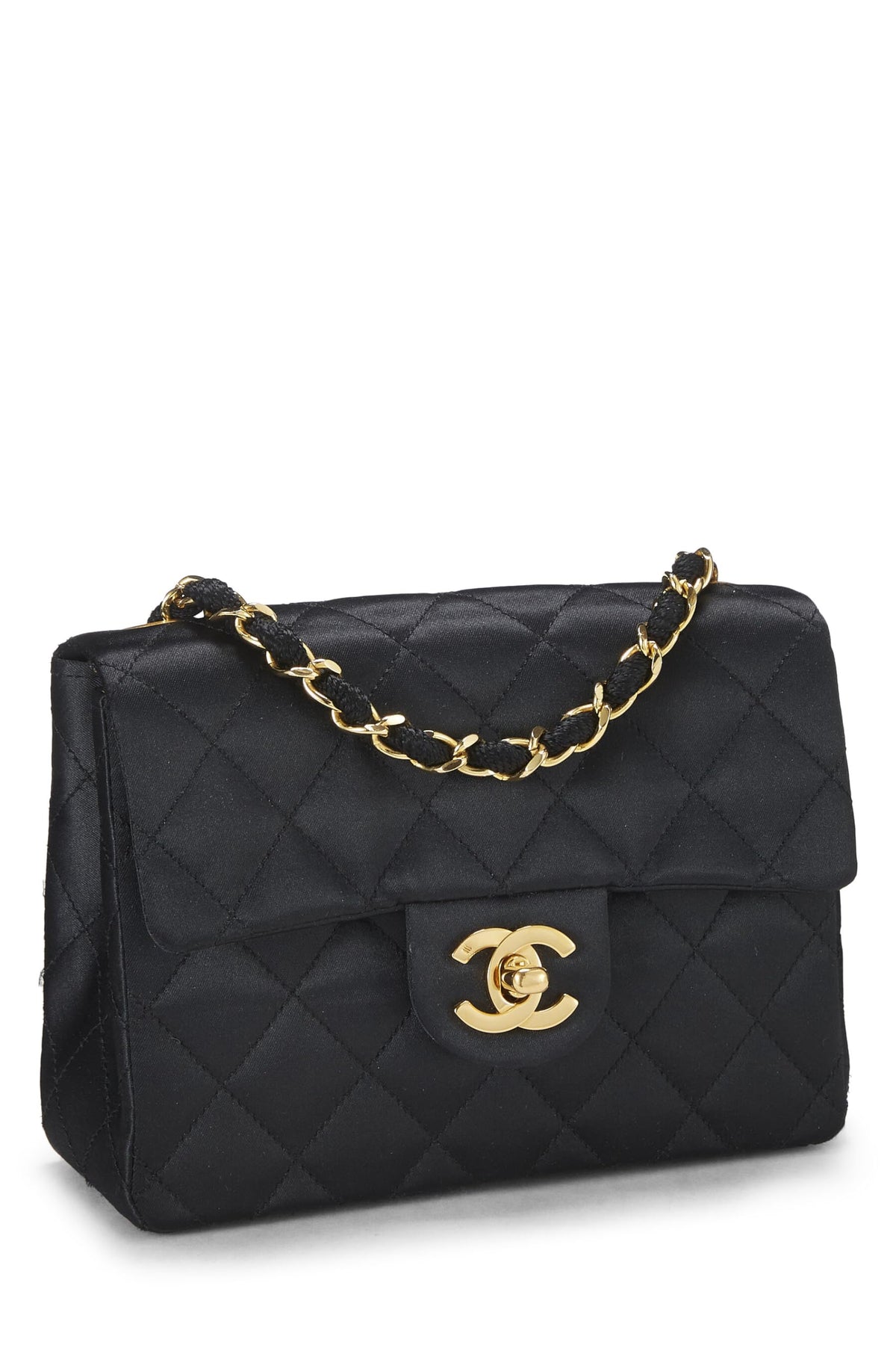 Chanel, Black Quilted Satin Half Flap Mini, Black