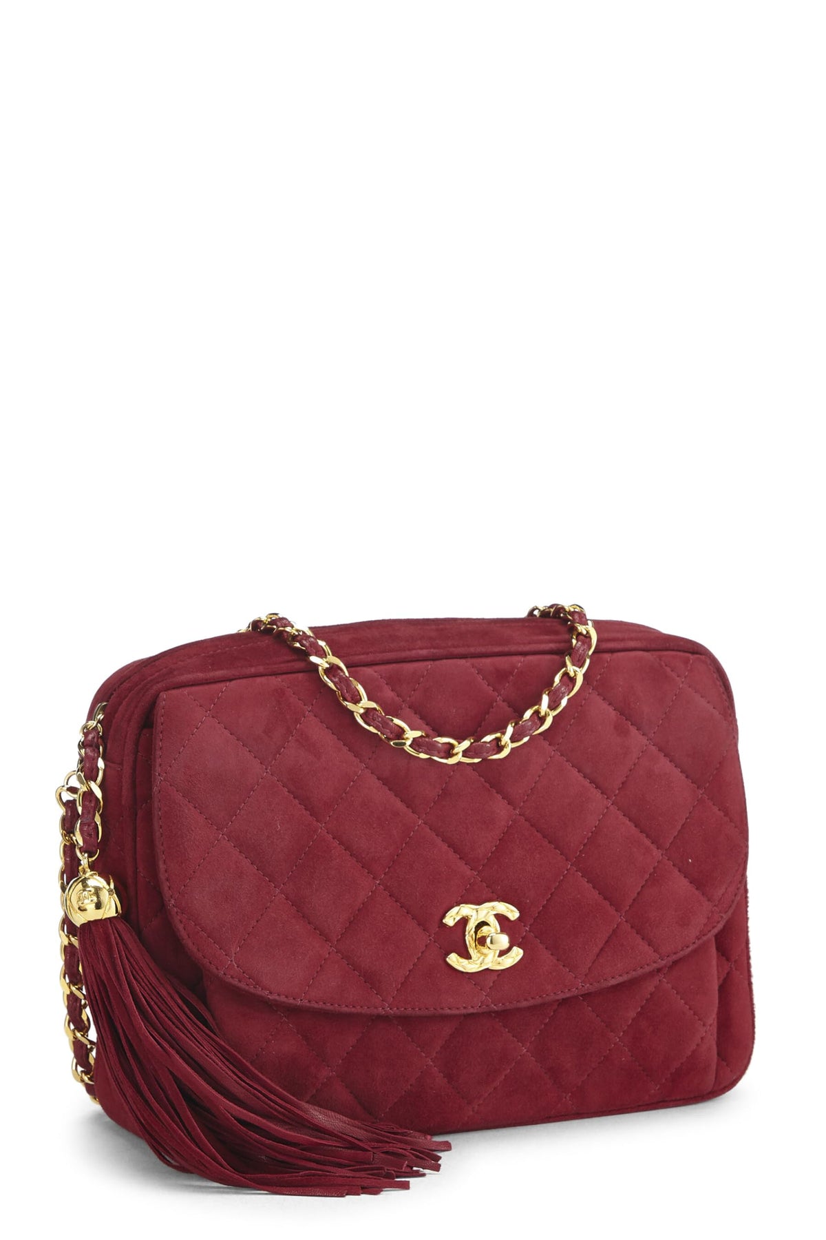 Chanel, Red Quilted Suede Pocket Camera Bag Medium, Red