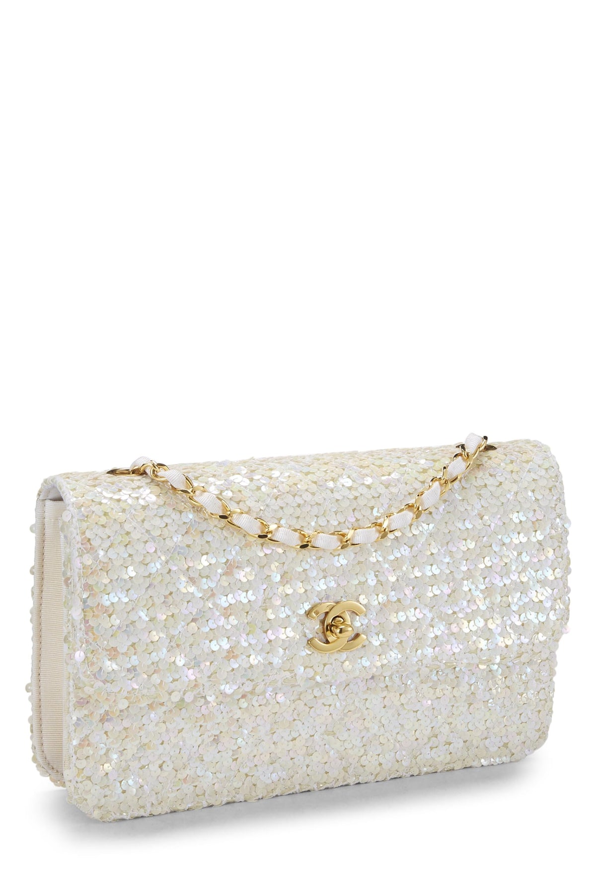 Chanel, White Sequin Half Flap Medium, White