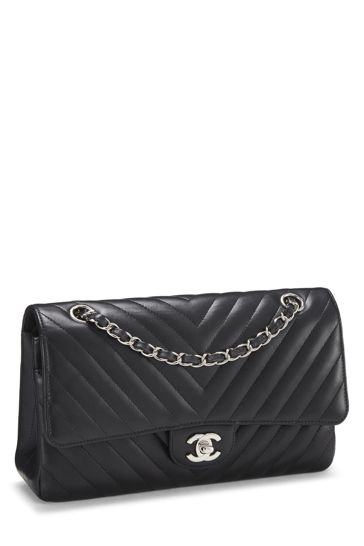 Chanel, Black Chevron Lambskin Classic Double Flap Medium, Black