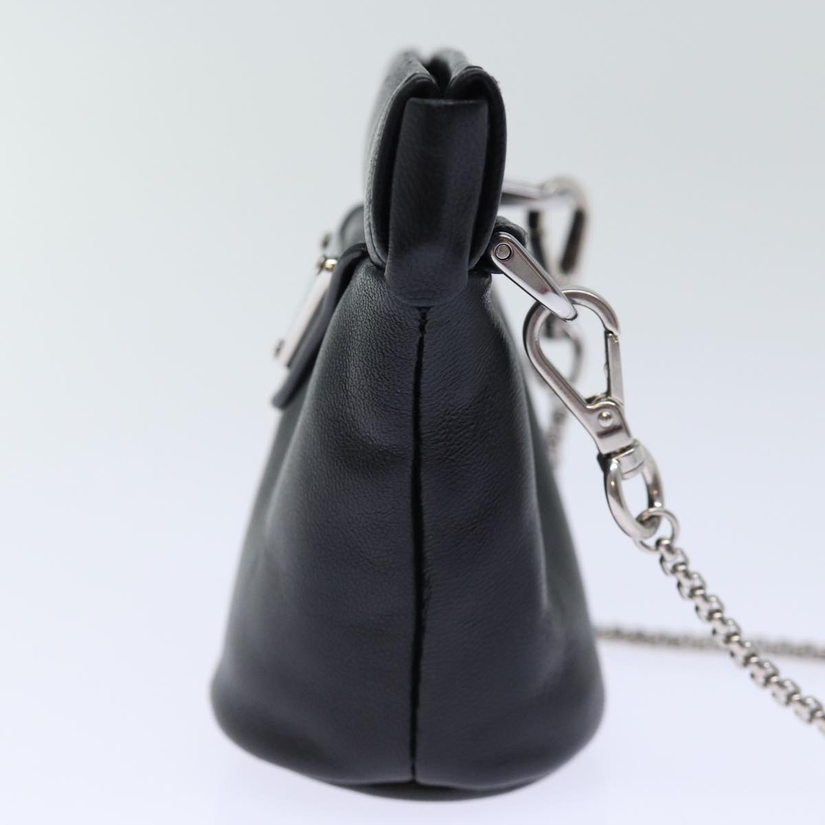PRADA Chain Shoulder Pouch Leather Black Auth 72105