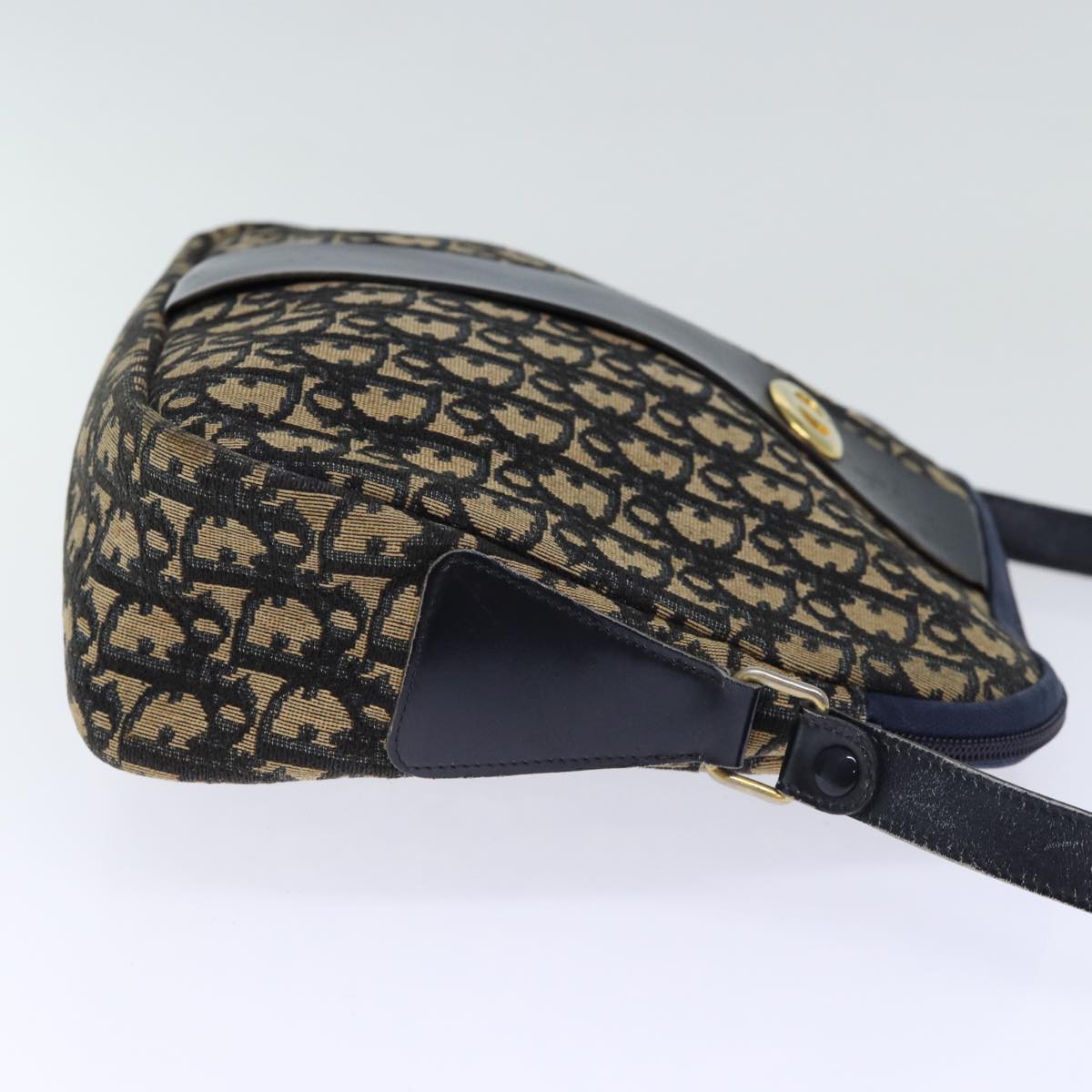 CHRISTIAN DIOR Trotter Canvas Shoulder Bag Navy Auth 72629
