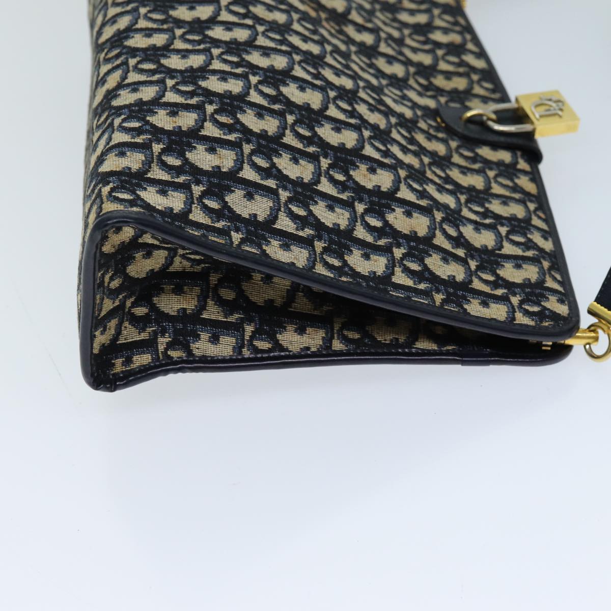 CHRISTIAN DIOR Trotter Canvas Shoulder Bag Navy Auth 72964