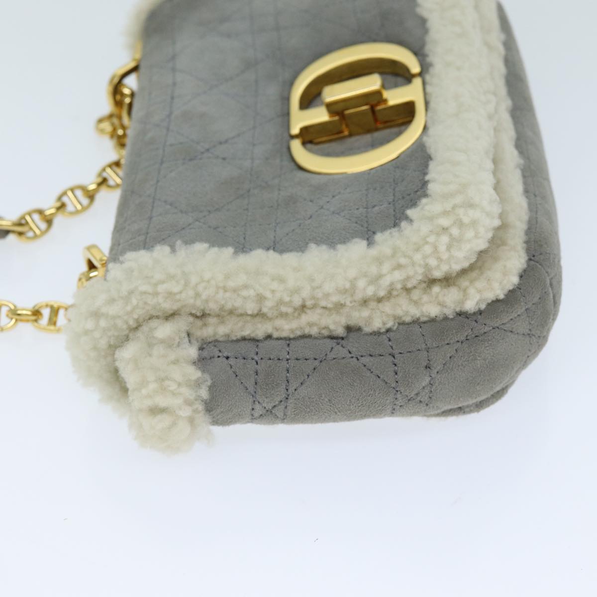 CHRISTIAN DIOR Canage Chain Shoulder Bag Suede Gray Auth 73253A