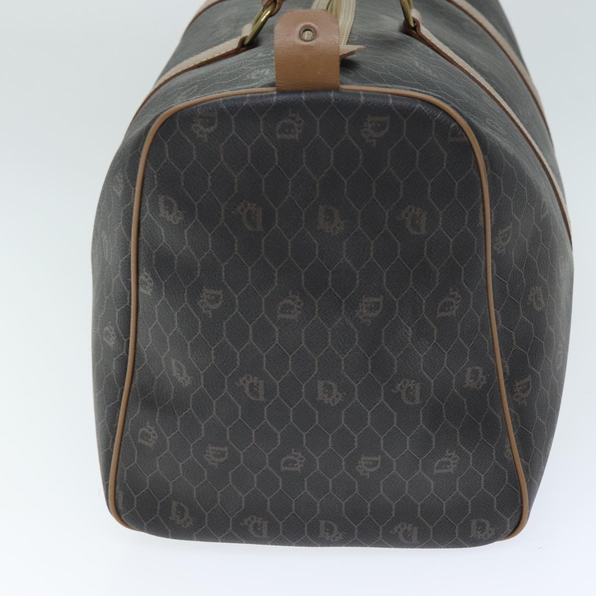 CHRISTIAN DIOR Honeycomb Canvas Boston Bag PVC Leather Black Auth 74187