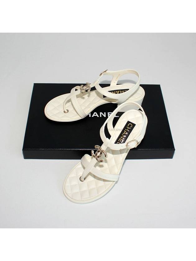 CC Logo Quilted Sandals White Chanel