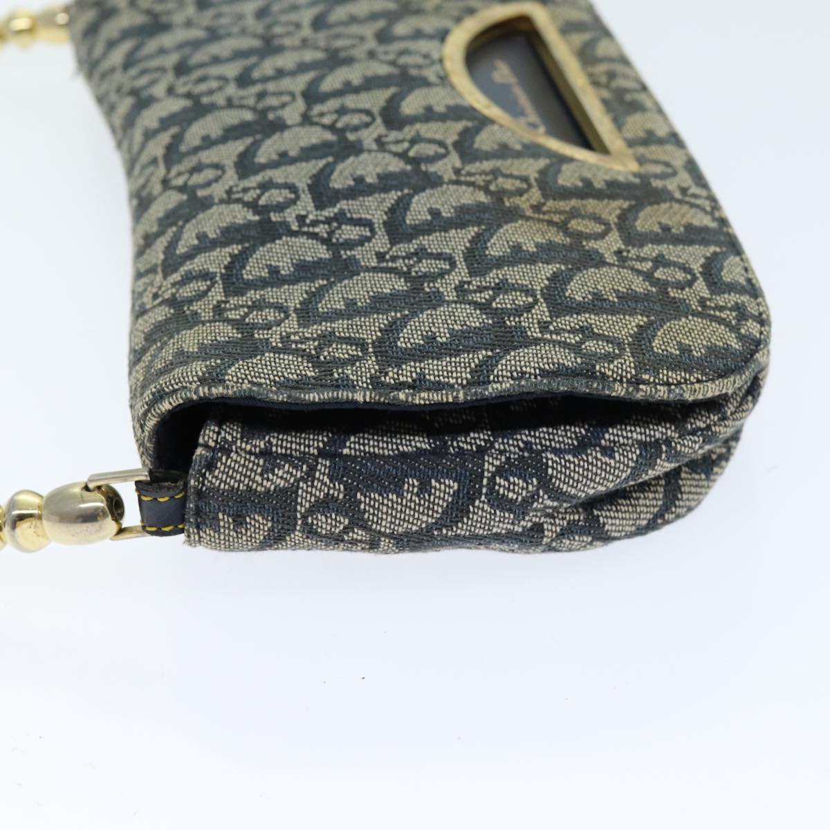 CHRISTIAN DIOR Trotter Canvas Maris Pearl Shoulder Bag Navy Auth 75455