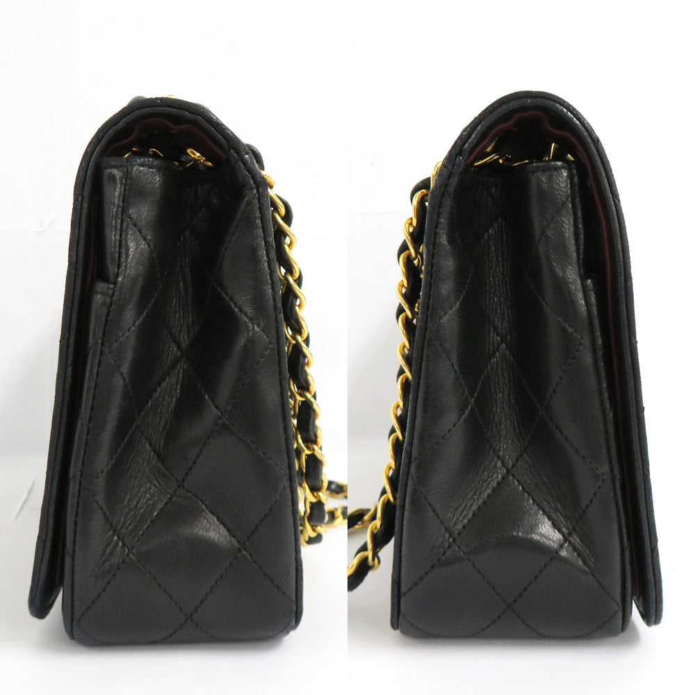 CHANEL Chanel Matrasse Full Flap Double Chain Shoulder Bag Black G 1st Vintage Coco Leather