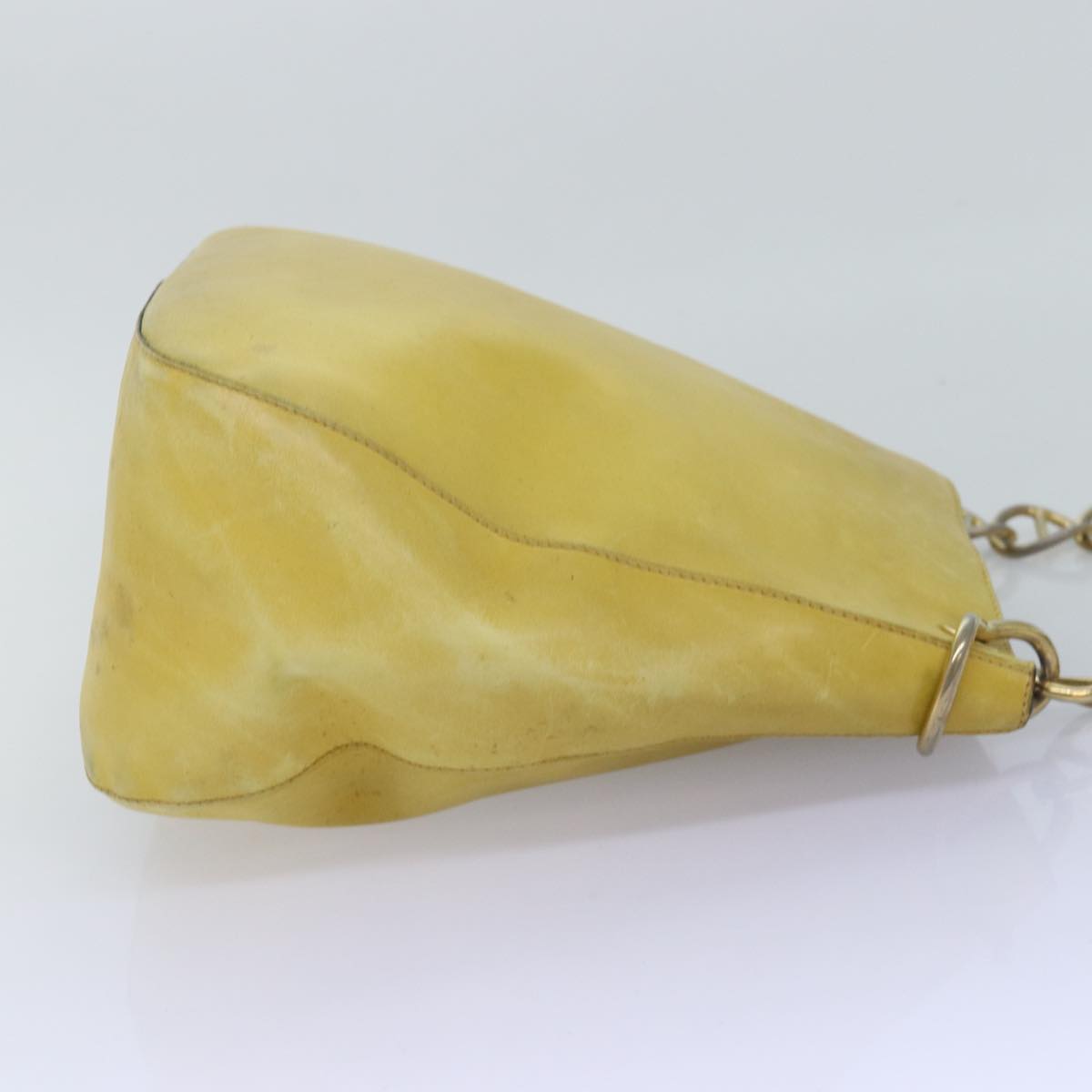 PRADA Chain Shoulder Bag Leather Yellow Auth 75696