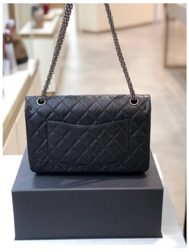 255 Chain Vintage Calfskin Ruthenium Large Flap Shoulder Bag Black Chanel