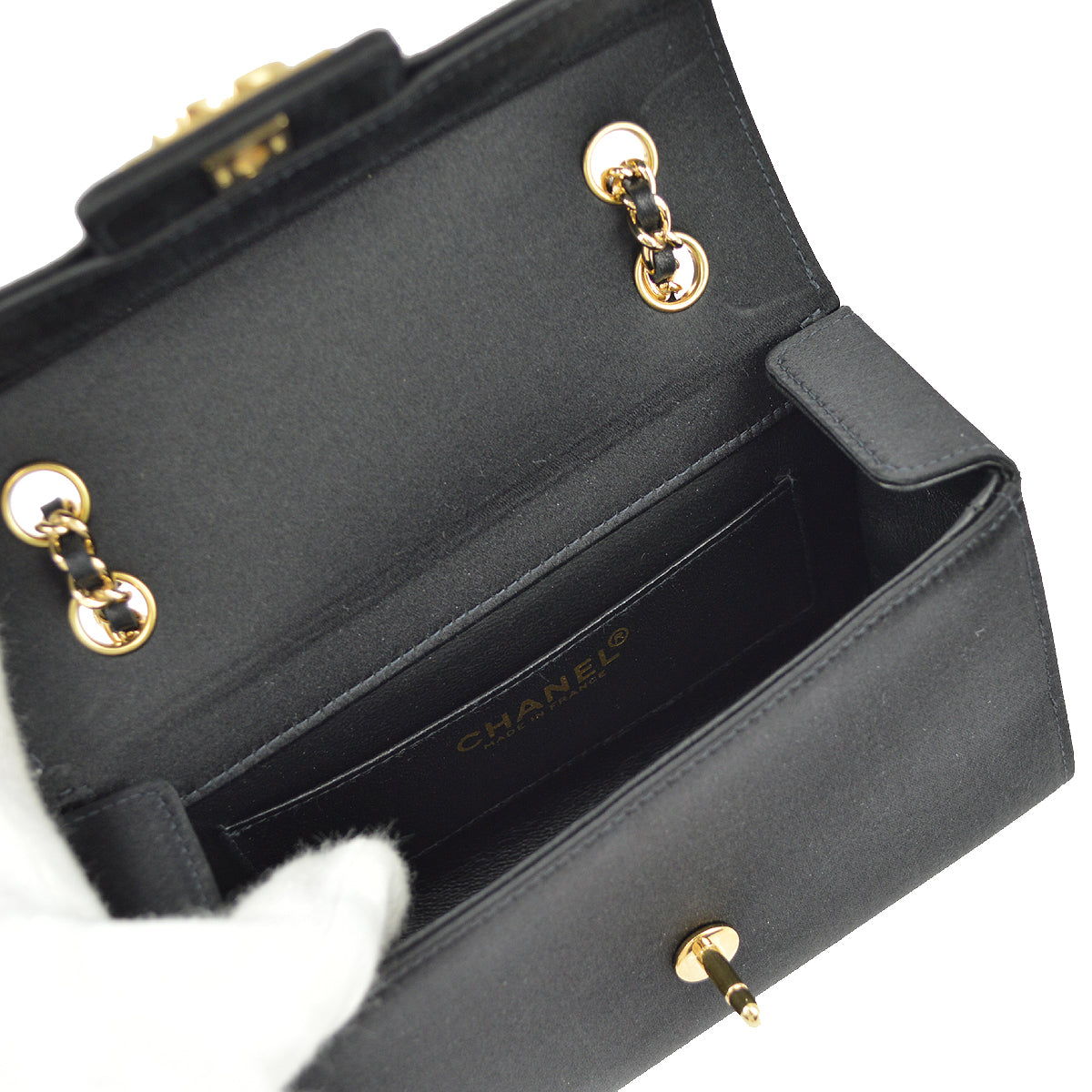 Chanel * Black Satin Double Chain Shoulder Bag