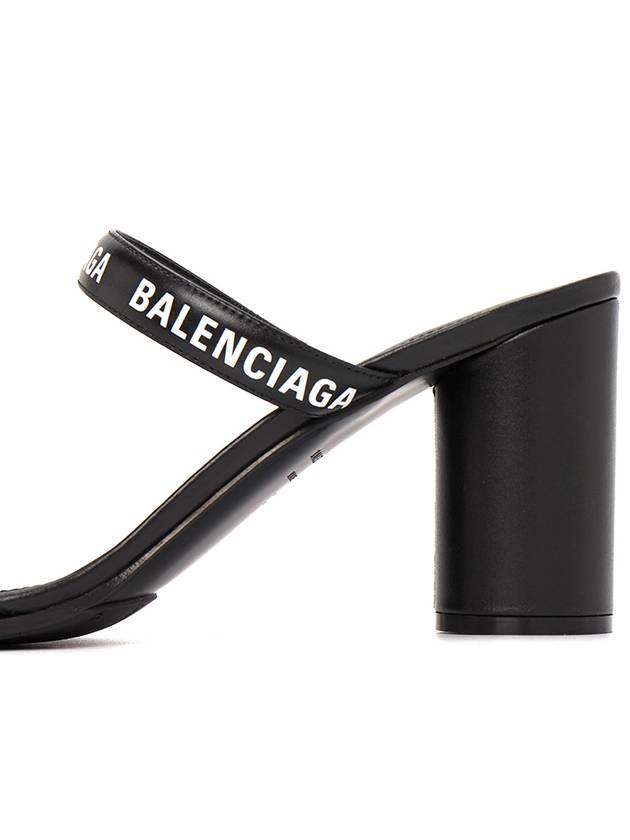 Luxury Balenciaga WoMen's Leather Logo Round Sandal Heels Black