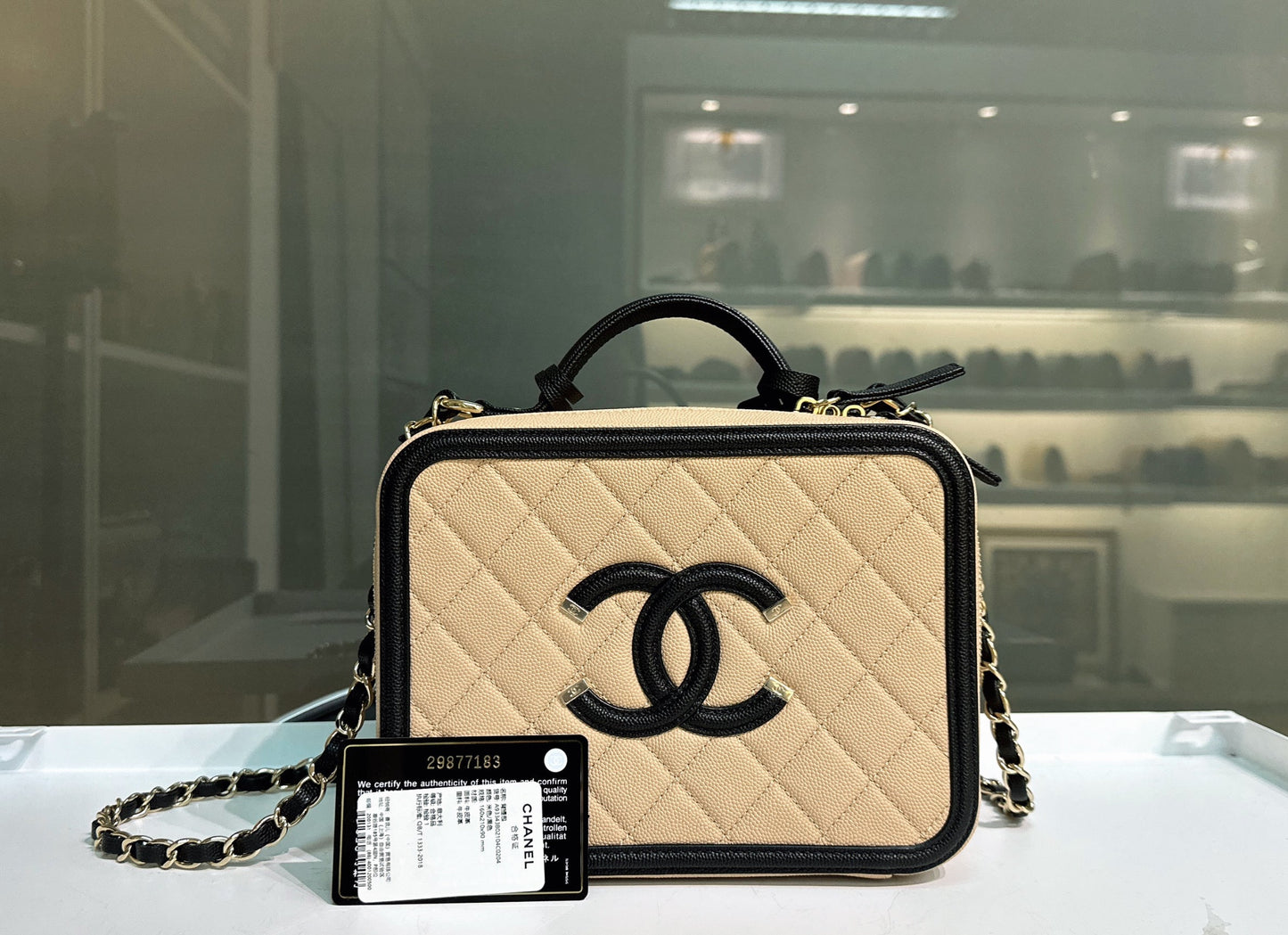 Chanel Medium Vanity Case Beige Black