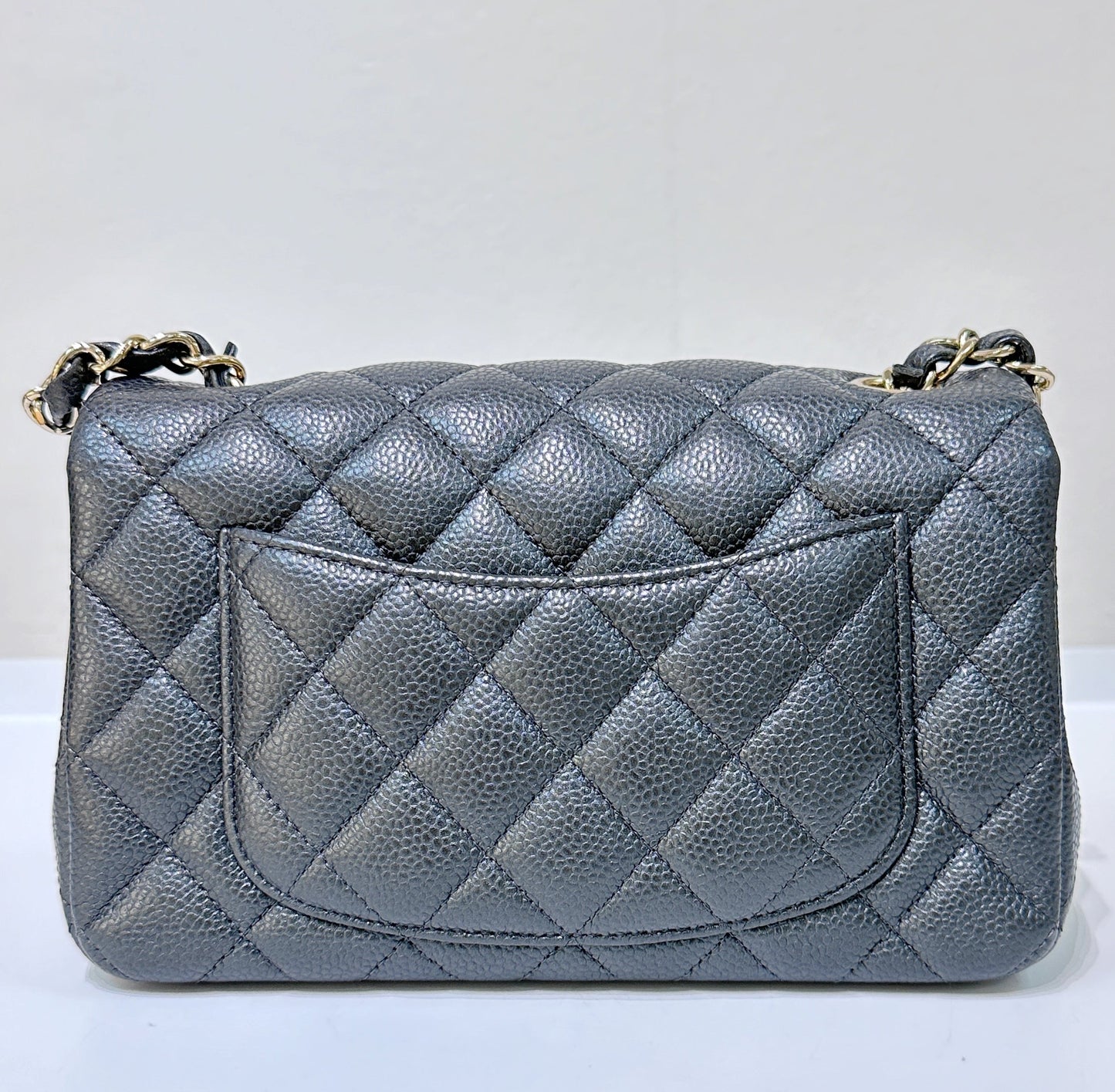Chanel Classic Mini Rectangular 18S Dark Gray/Grey Quilted Caviar light gold hardware
