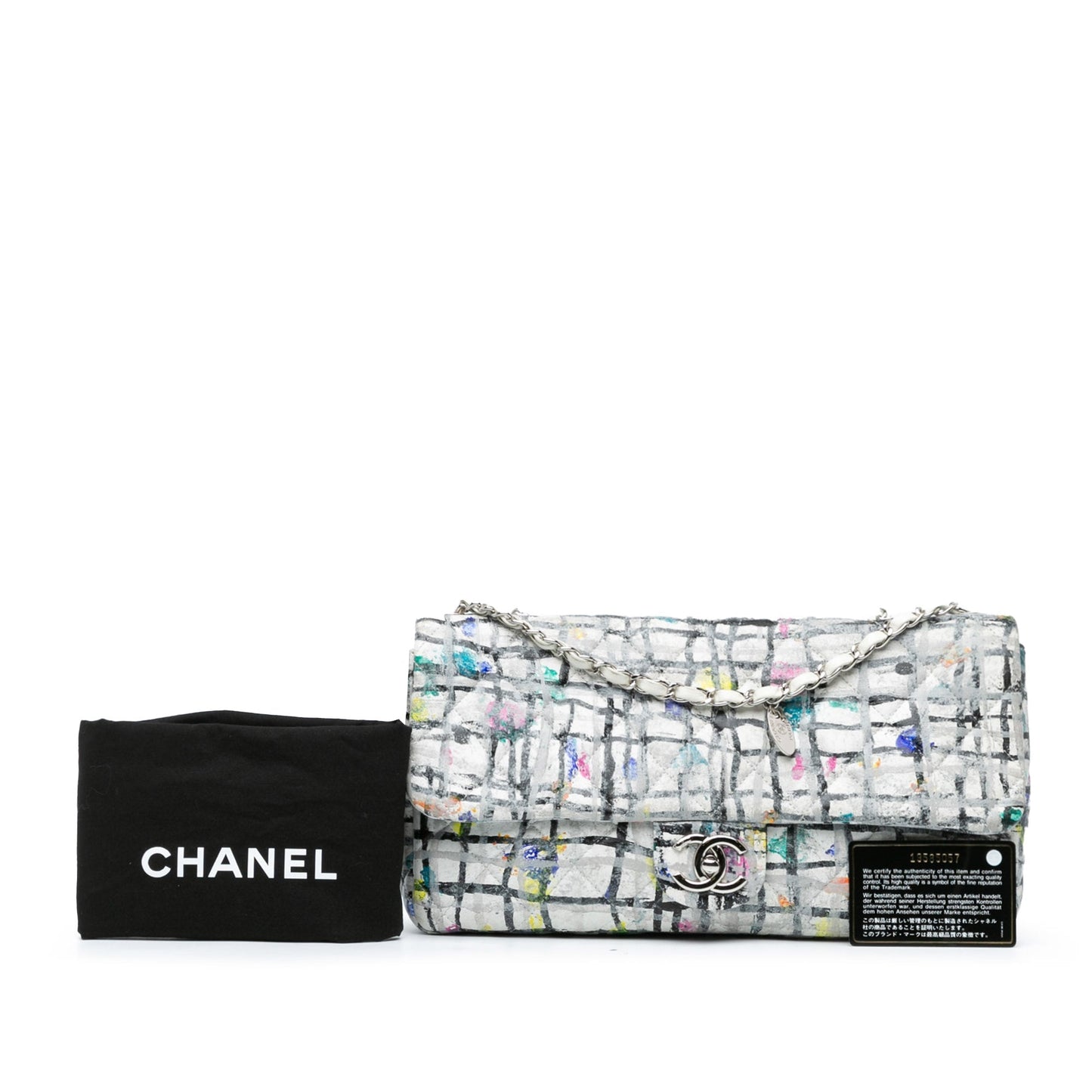 White Chanel Medium Calfskin Hand Painted Graffiti Flap Crossbody Bag