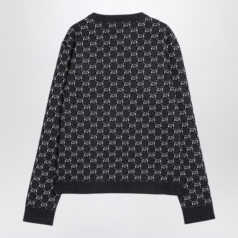 Gucci Grey Jacquard Jumper With Gg Shadow Men