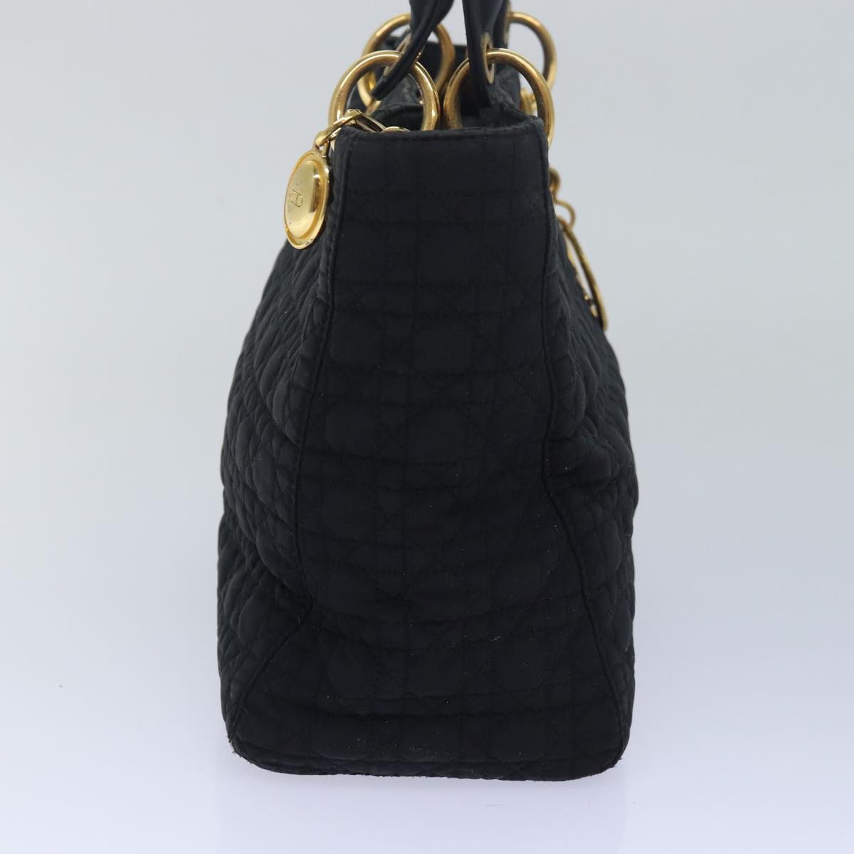 CHRISTIAN DIOR Lady Dior Canage Hand Bag Nylon Black Auth 79478