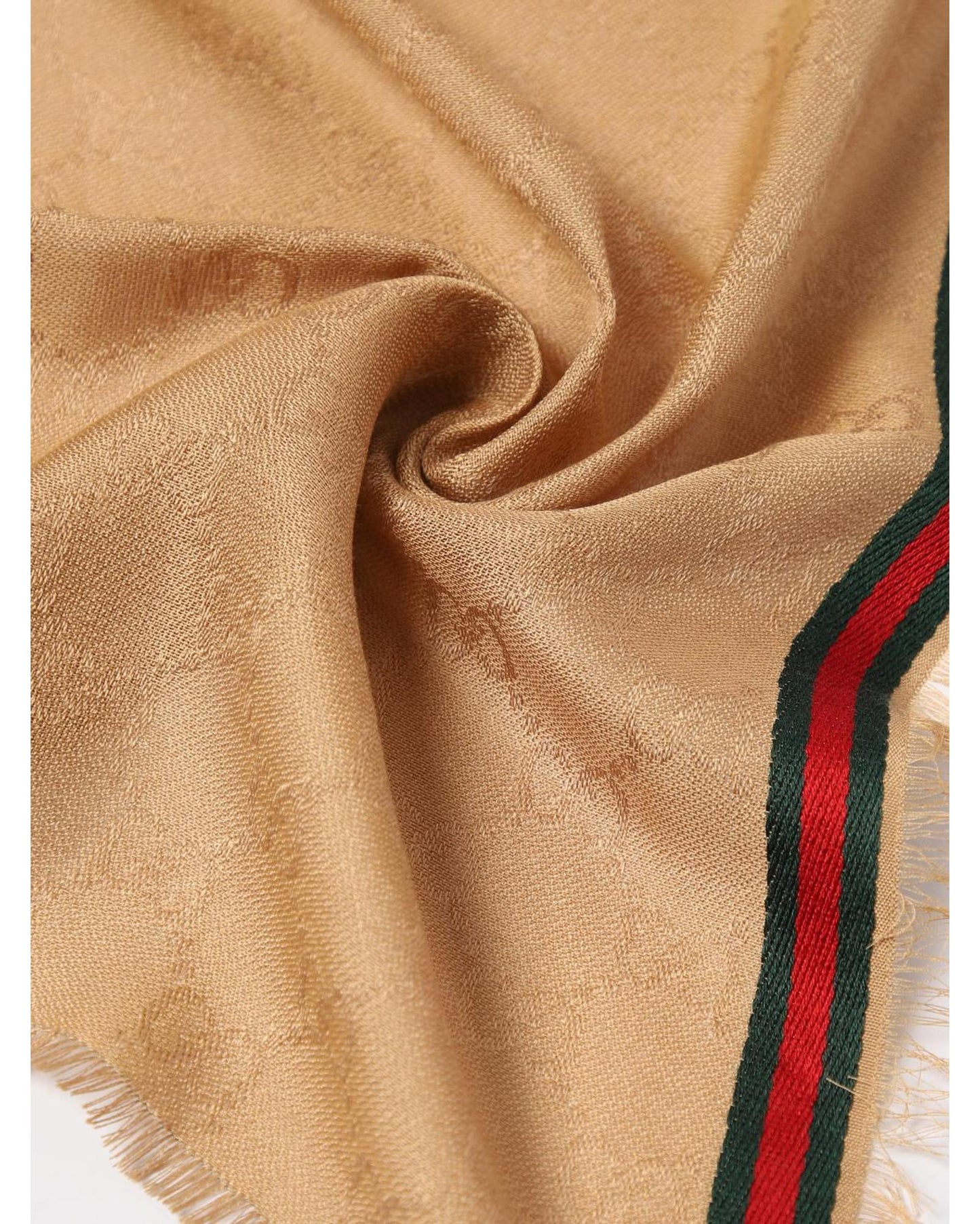 Gucci GG Pattern Scarf with Webbing Men Beige Scarves & Shawls