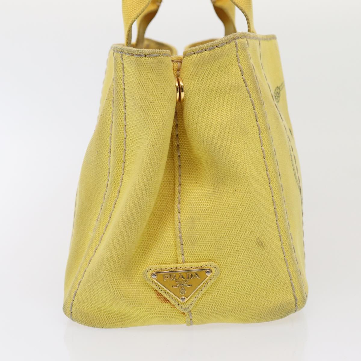 PRADA Canapa PM Hand Bag Canvas 2way Yellow Auth 79532