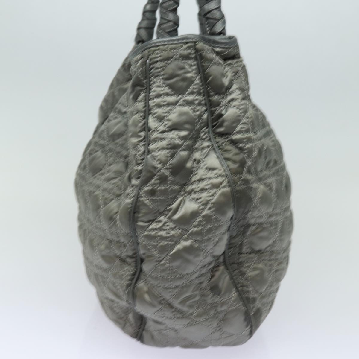 CHRISTIAN DIOR Lady Dior Canage Hand Bag Nylon Gray Auth 79635
