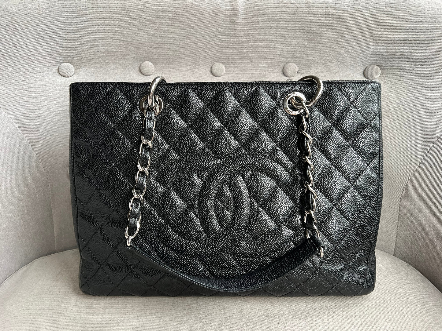 Chanel Black Caviar Grand Shopper Tote Silver Hardware