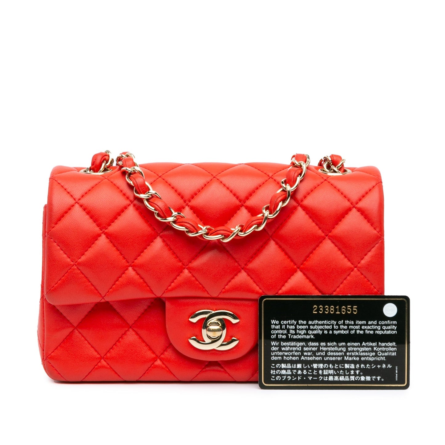 Red Chanel Mini Rectangular Classic Lambskin Single Flap Crossbody Bag