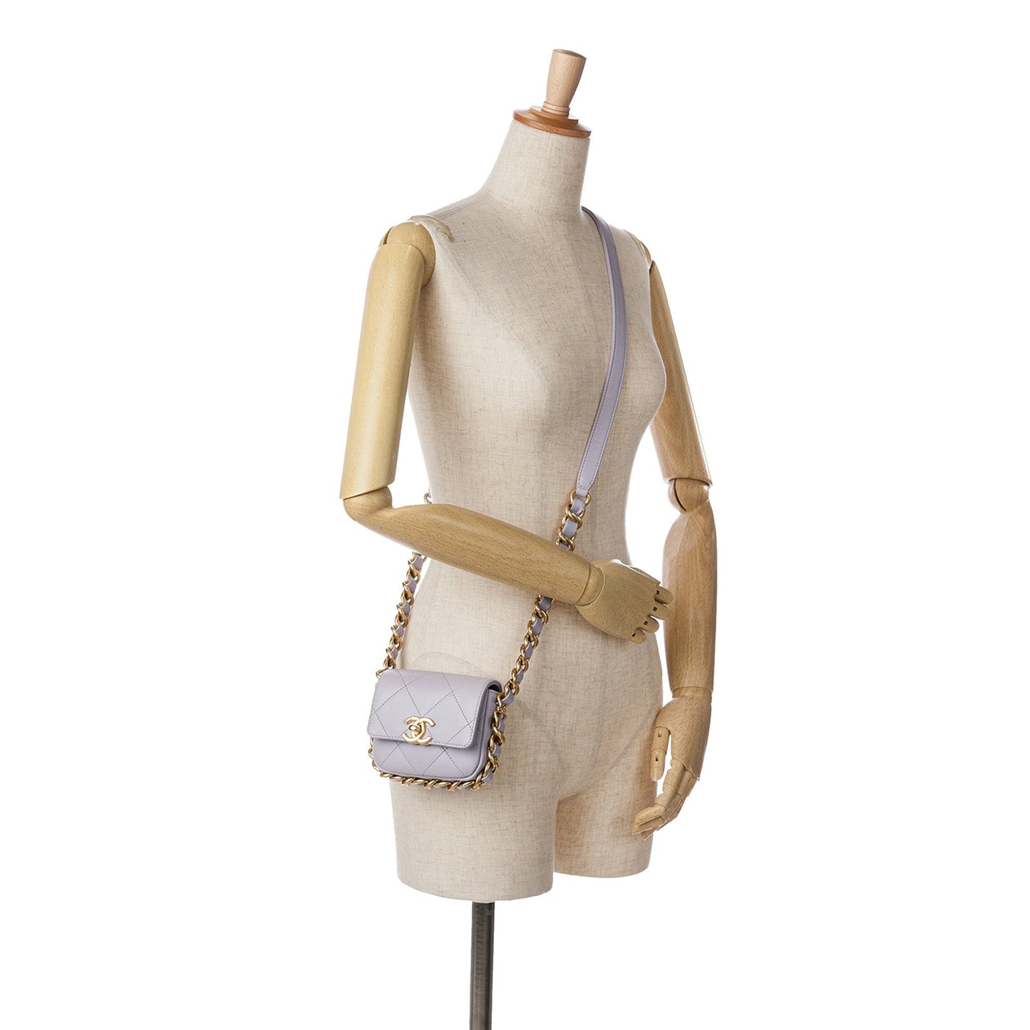 Purple Chanel Mini Quilted Calfskin Framing Chain Flap Crossbody Bag