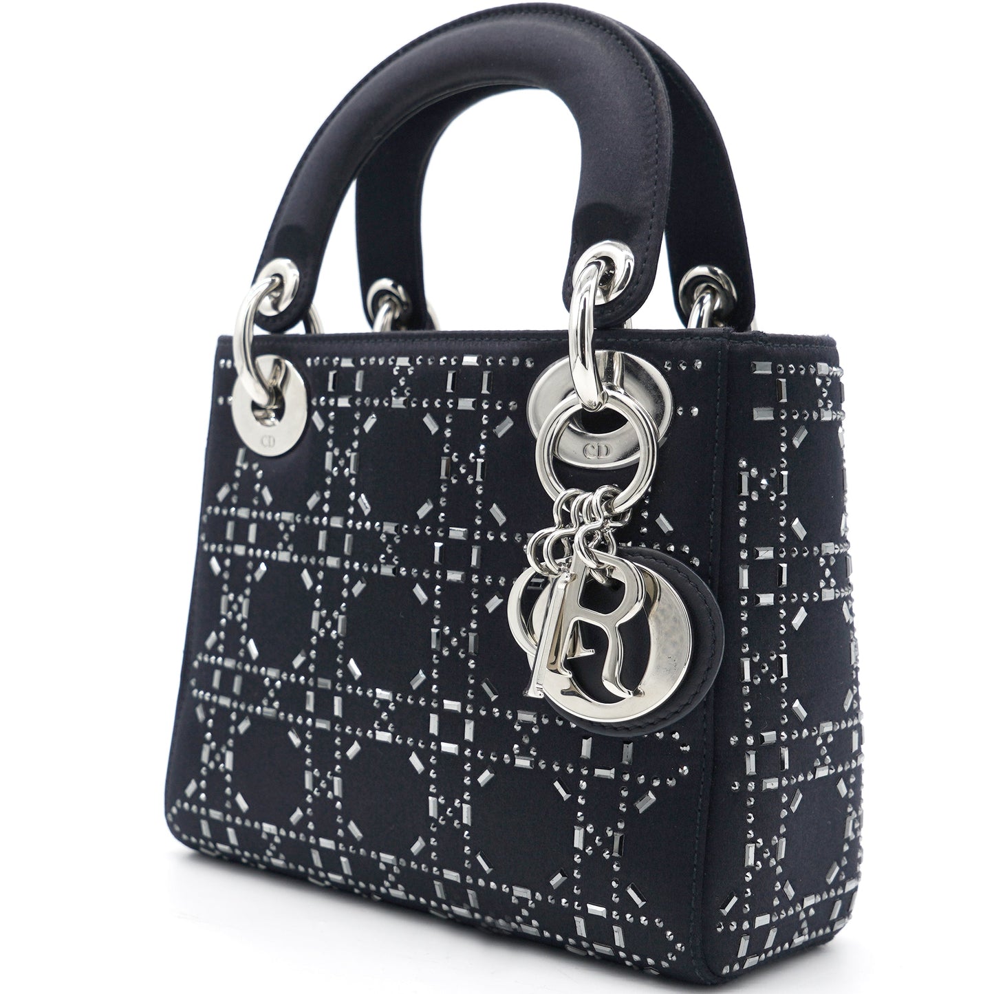 Dior Satin Crystal Cannage Mini Lady Dior Black