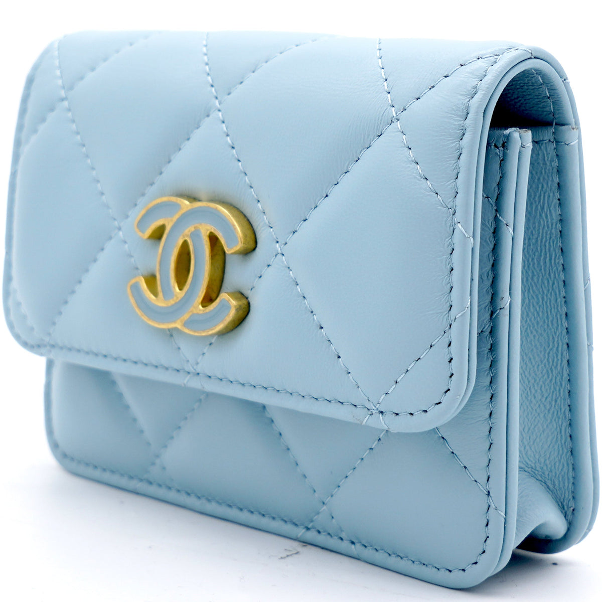 Chanel Lambskin Enamel Quilted Flap Belt Bag Blue