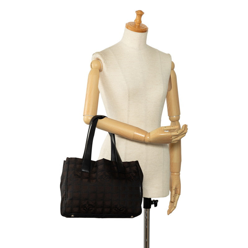 Chanel New Loveel Lines PM Tote Bag Handbag Brown Black Nylon Leather CHANEL