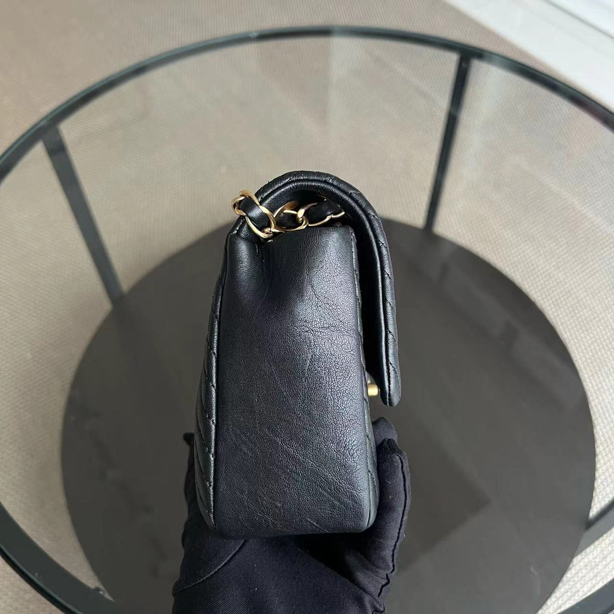 Chanel Herringbone - Medium Seasonal Flap Black Aged Calfskin Golden Hardware Series 19